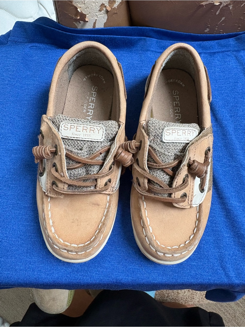 Sperry Kids Tan and Brown Boat Shoes with Knotted Laces